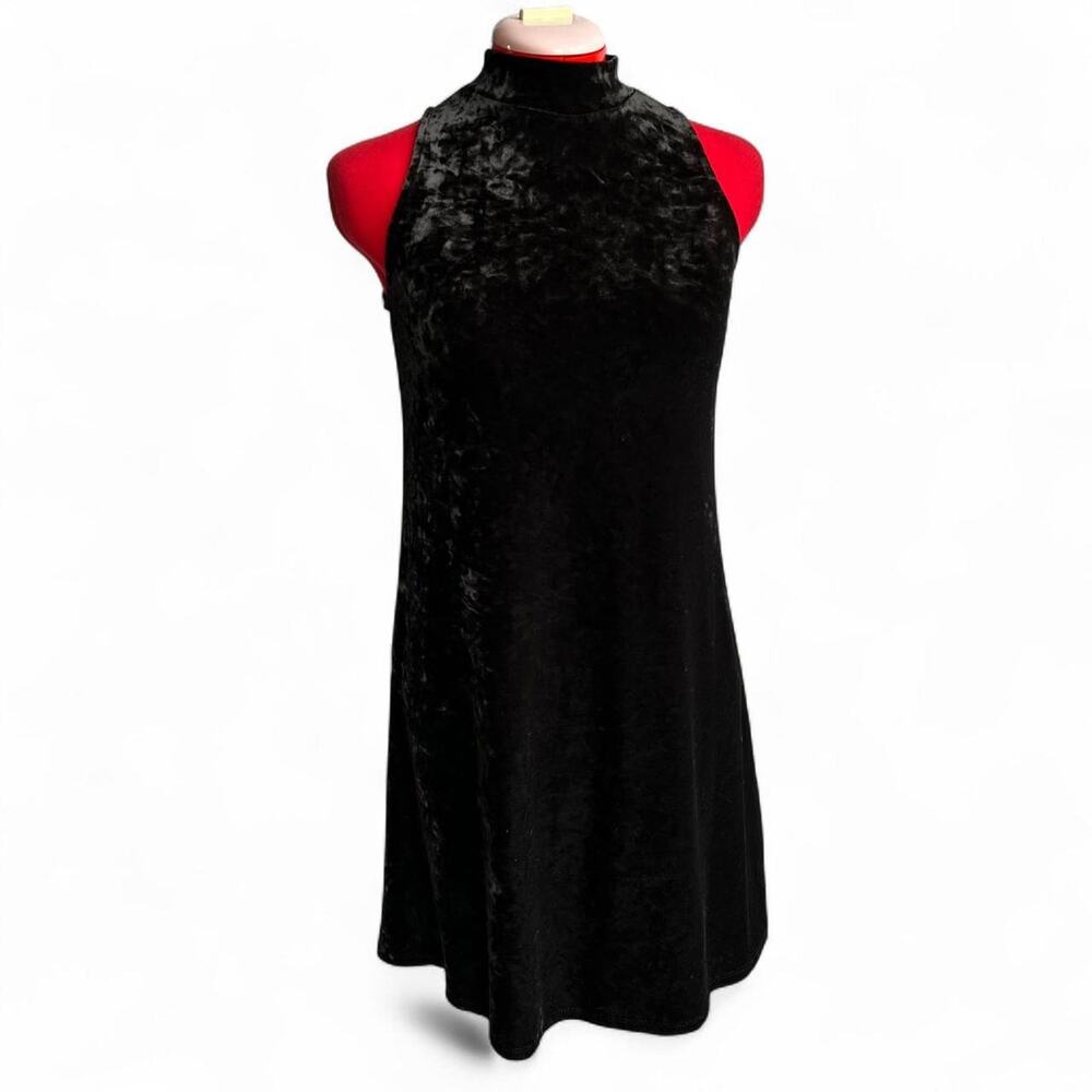 Mudd Y2k 90s Whimsygoth‎ Goth Black Velvet High Neck Skater Dress